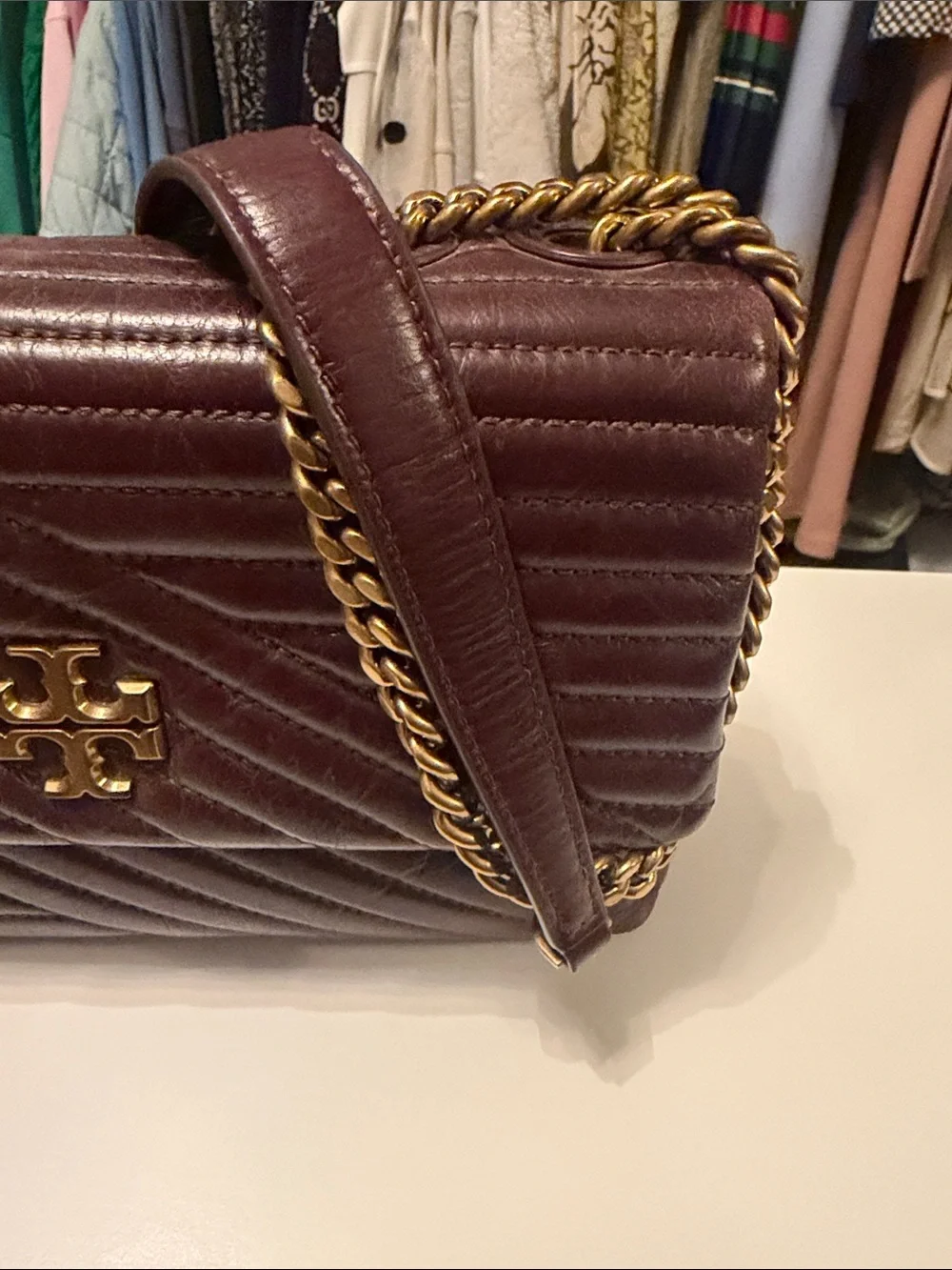Tory Burch Kira Burgundy Quilted Leather Flap Crossbody/ Shoulder Bag